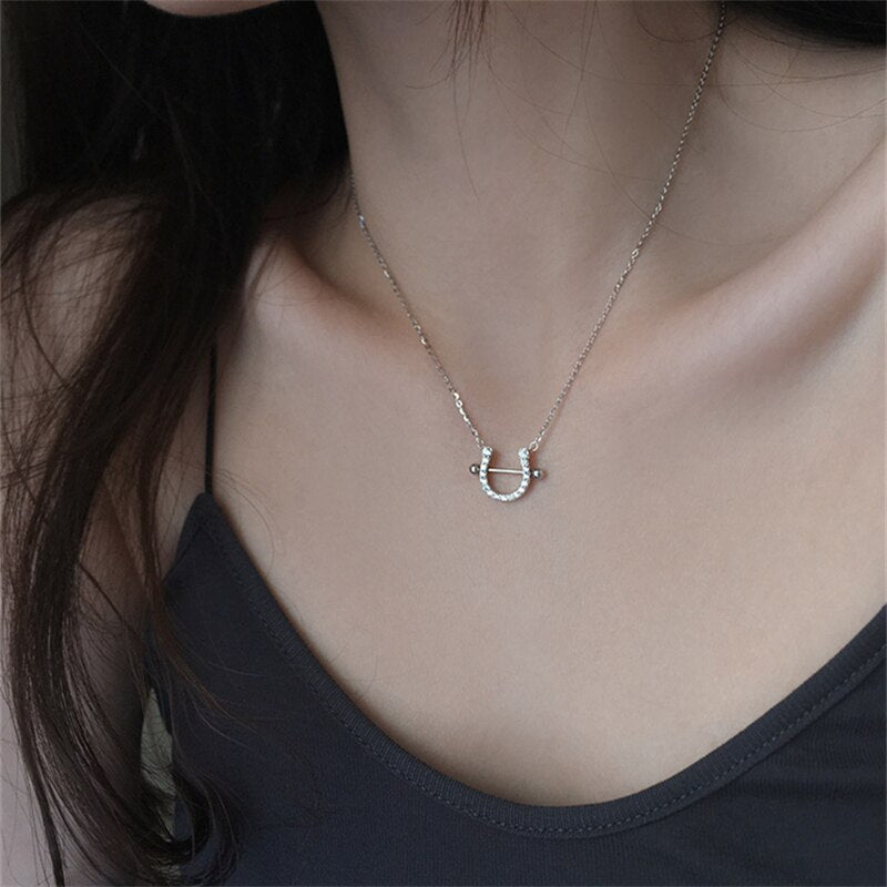 Horseshoe with Barbell Necklace - DARK MOON