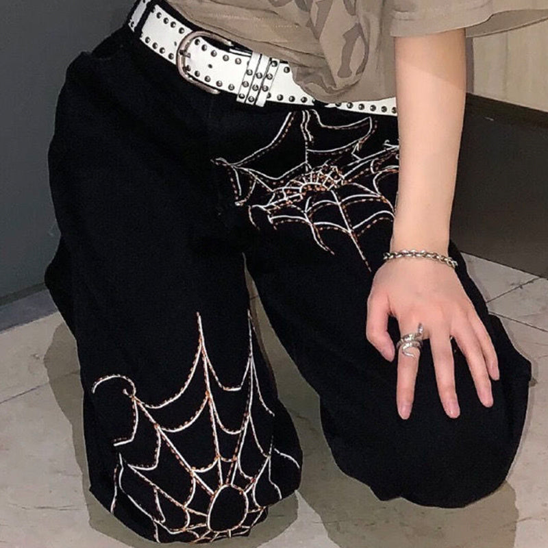 Spiderweb Loose Fit Jeans - DARK MOON