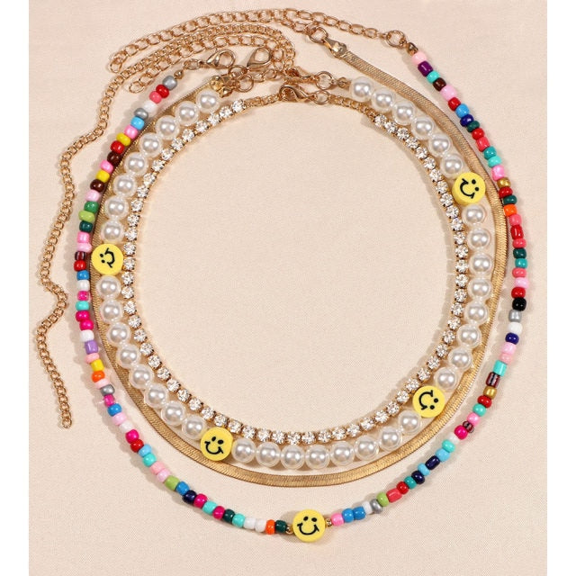 Multilayer Smiley Face Necklace - DARK MOON