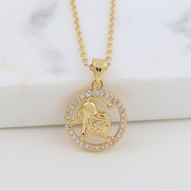 Round Zodiac Sign Necklace - DARK MOON