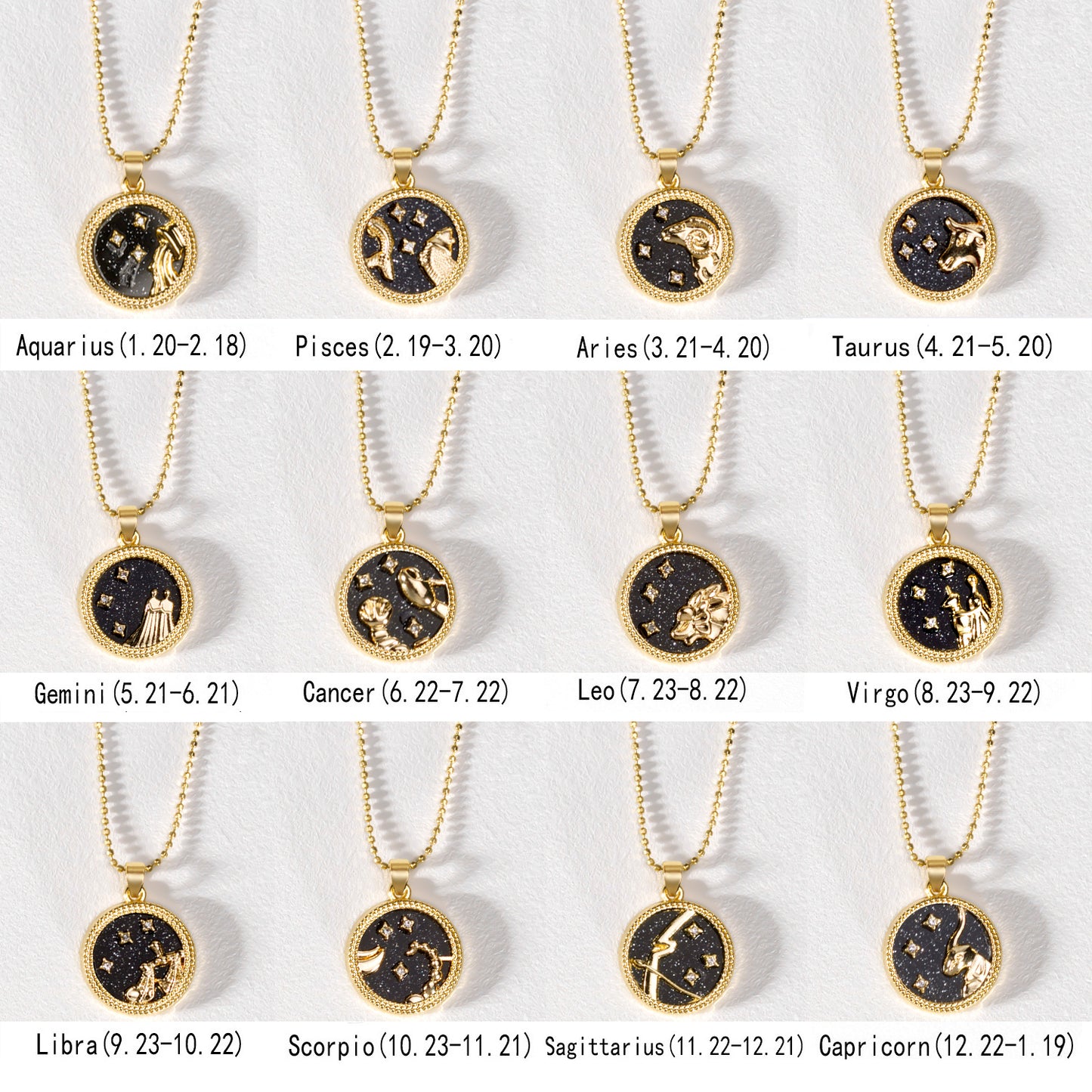 Zodiac Round Pendant Necklace - DARK MOON