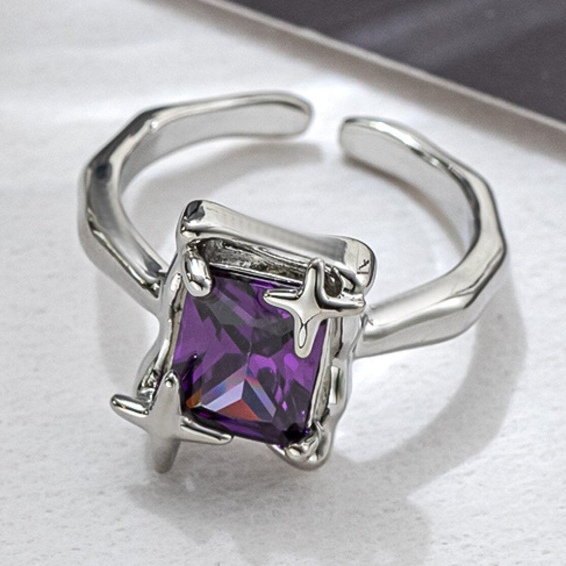 Purple Square Crystal Ring - DARK MOON