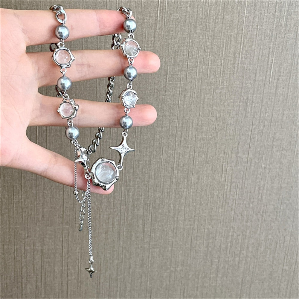 Sparkle & Crystal Ball Chain Necklace - DARK MOON