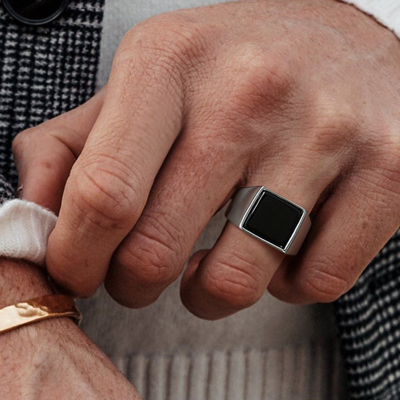 Black & Silver Signet Ring - DARK MOON