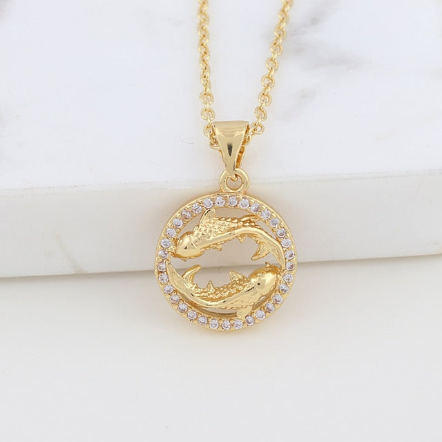 Round Zodiac Sign Necklace - DARK MOON