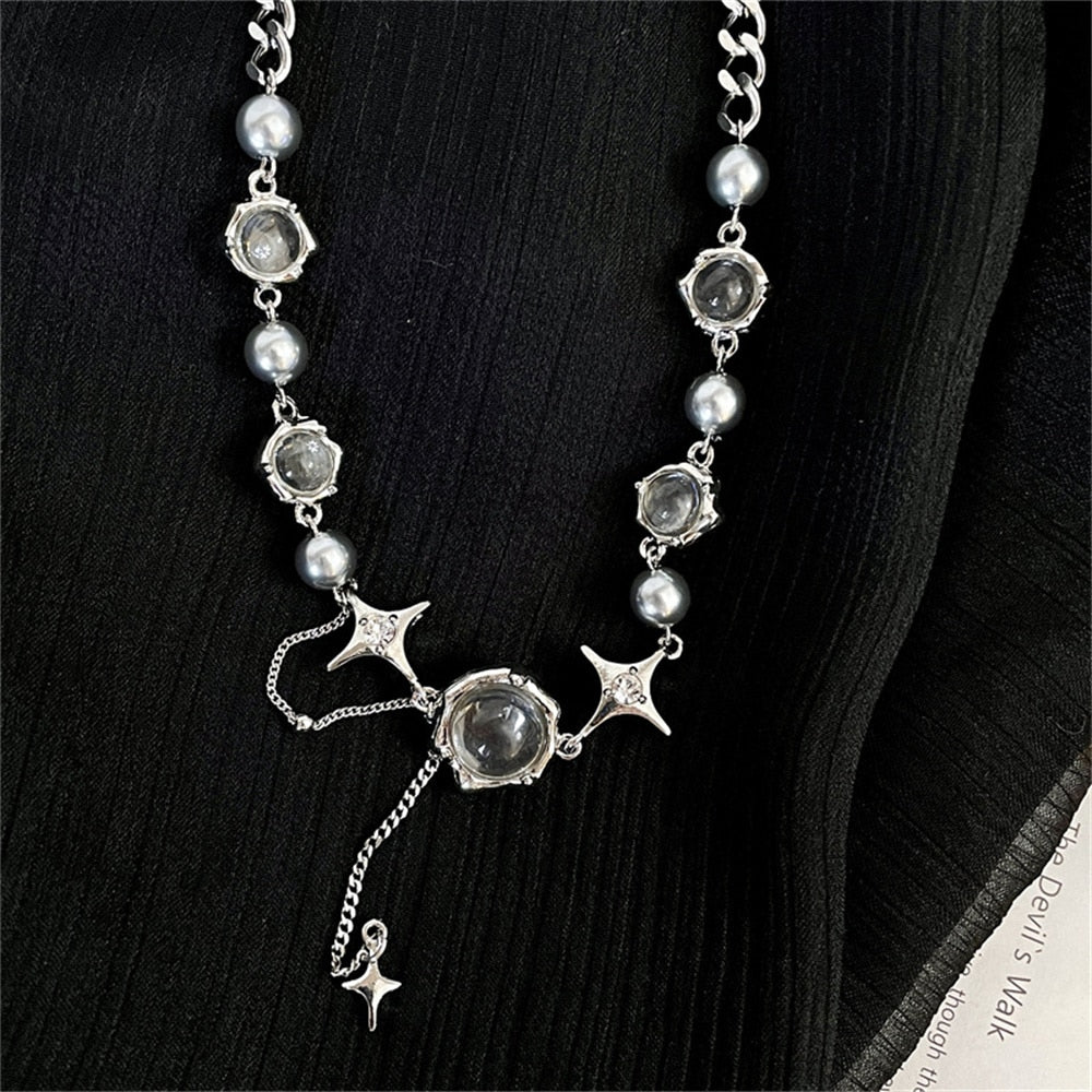 Sparkle & Crystal Ball Chain Necklace - DARK MOON