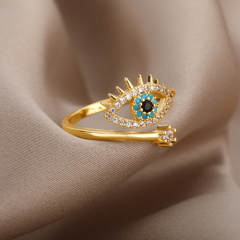 Gold & Diamond Evil Eye Ring - DARK MOON