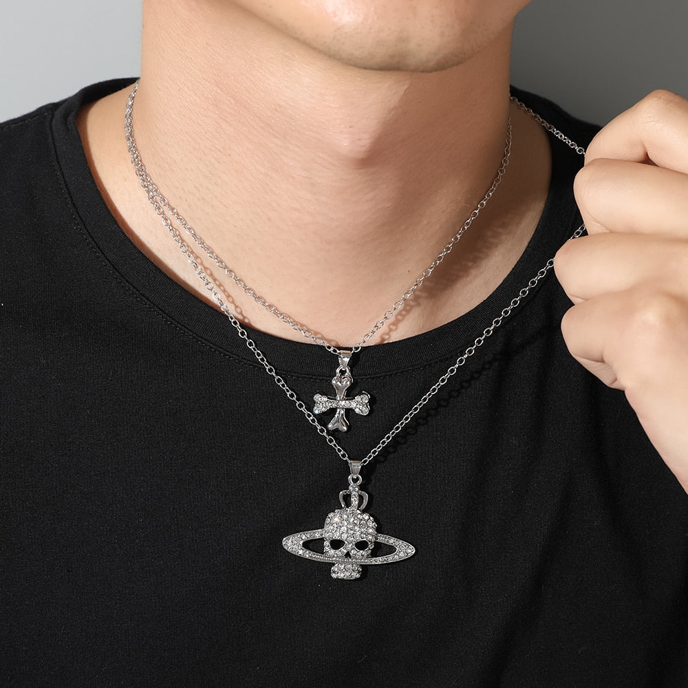 Skull Planet & Crossbones Necklace - DARK MOON