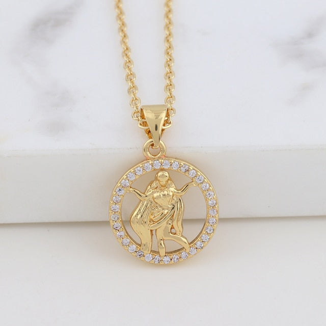 Round Zodiac Sign Necklace - DARK MOON