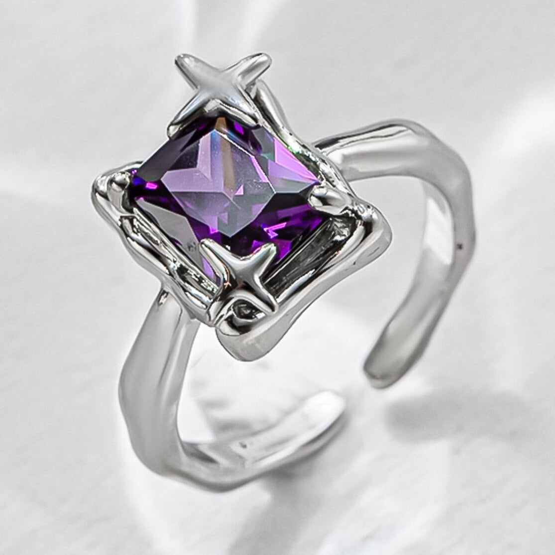 Purple Square Crystal Ring - DARK MOON