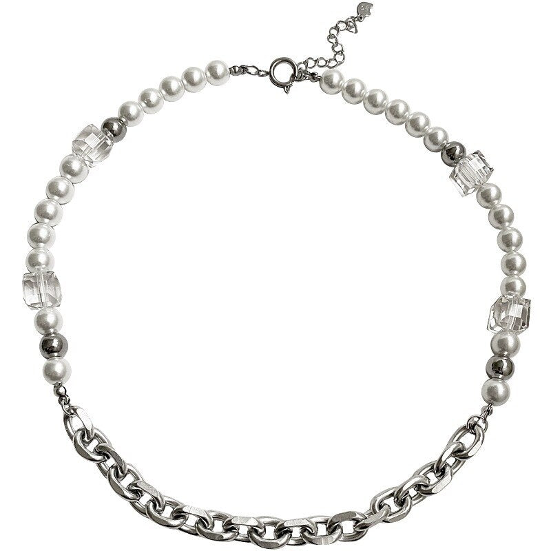 Industrial Pearl & Chain Necklace - DARK MOON