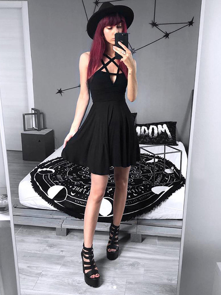 Pentagram Strap Mini Dress - DARK MOON