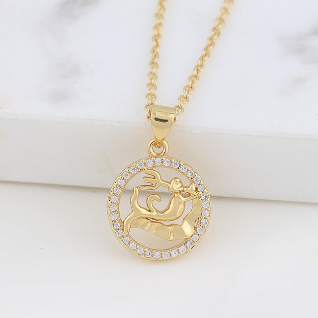 Round Zodiac Sign Necklace - DARK MOON