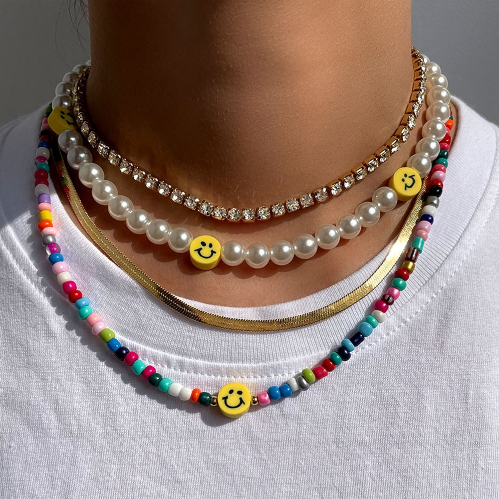 Multilayer Smiley Face Necklace - DARK MOON