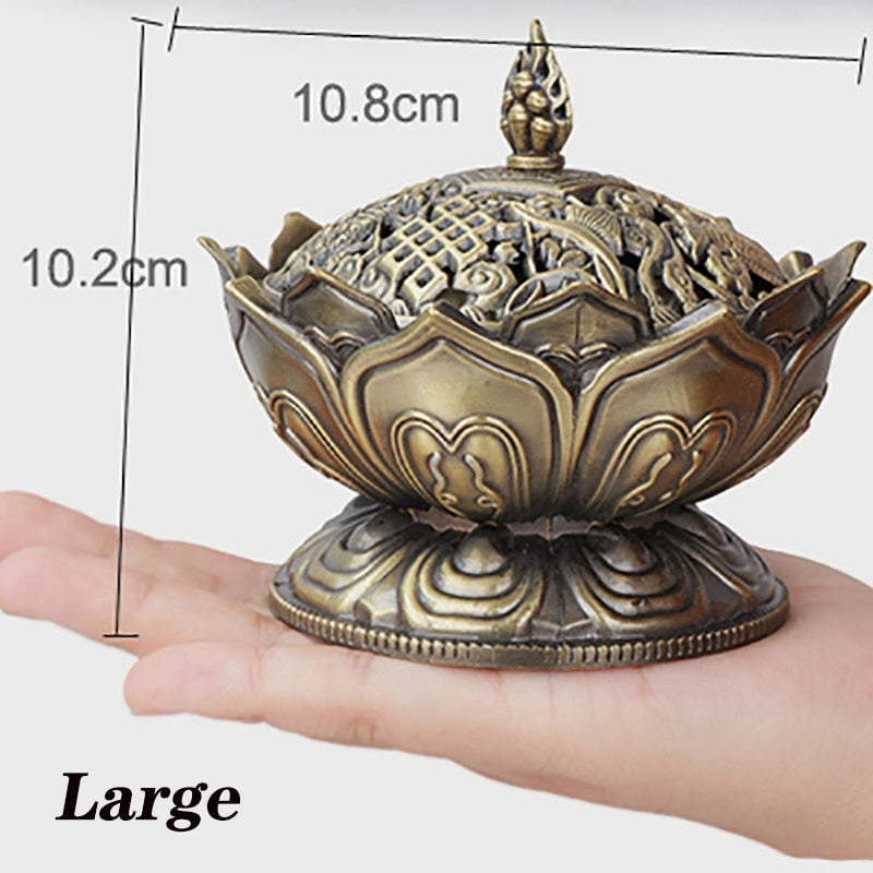 Lotus Flower Chinese Buddha Alloy Metal Incense Burner - DARK MOON