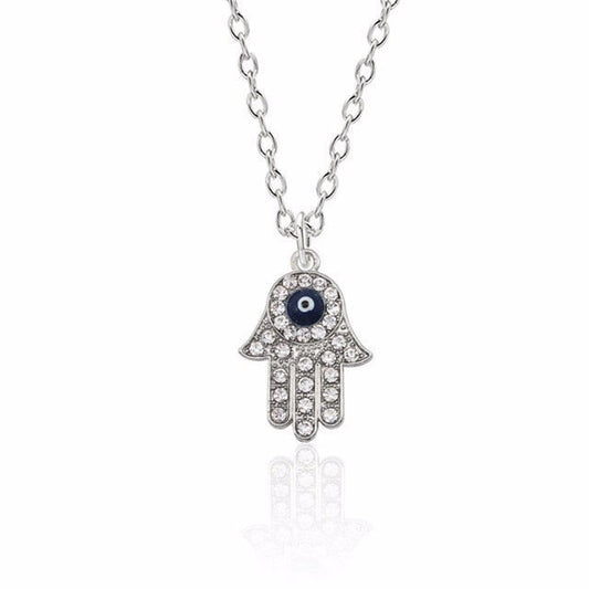 Rhinestone Hamsa & Evil Eye Necklace - DARK MOON