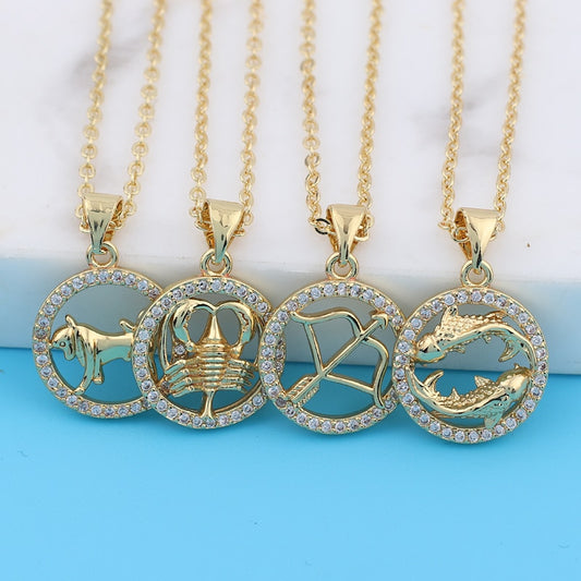 Round Zodiac Sign Necklace - DARK MOON