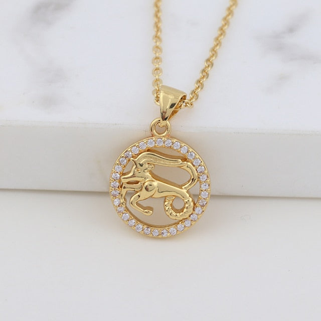 Round Zodiac Sign Necklace - DARK MOON