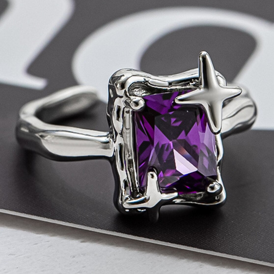 Purple Square Crystal Ring - DARK MOON