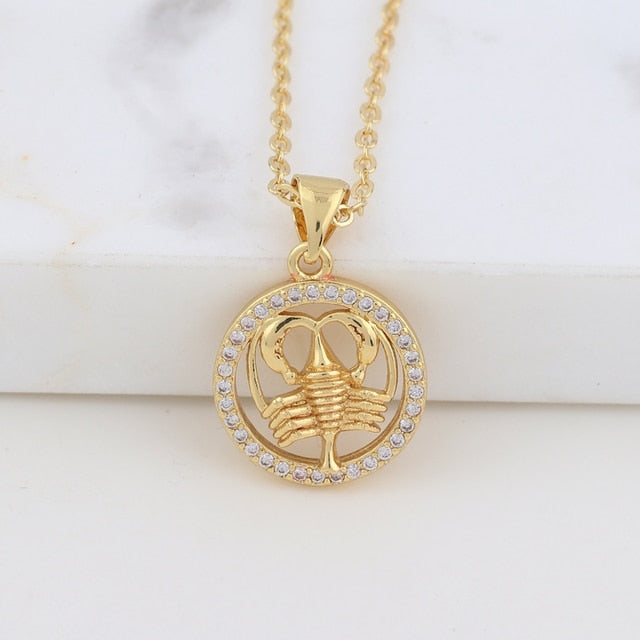 Round Zodiac Sign Necklace - DARK MOON