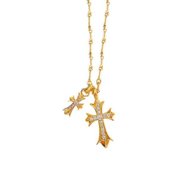 Diamond Double Cross Necklace - DARK MOON