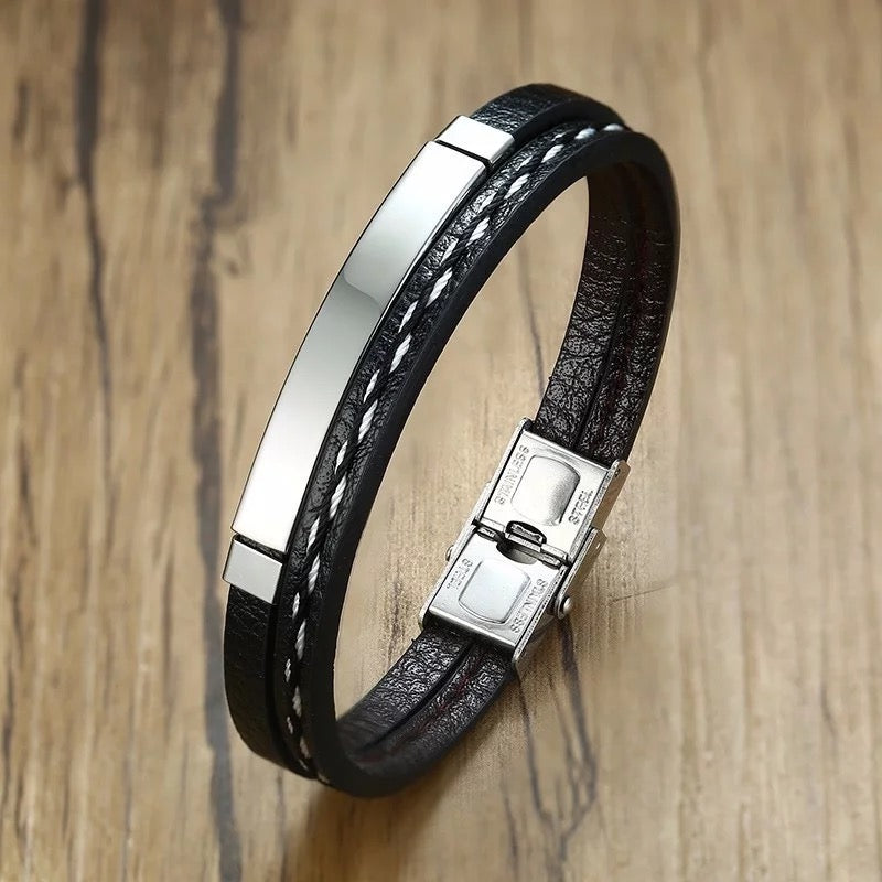 Metal & Leather Weave Bracelet - DARK MOON