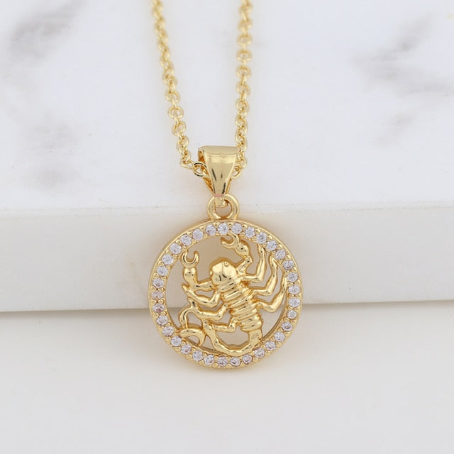 Round Zodiac Sign Necklace - DARK MOON