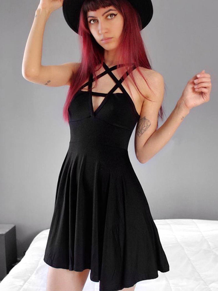 Pentagram Strap Mini Dress - DARK MOON