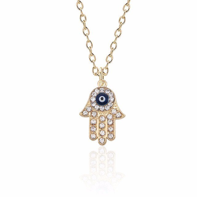 Rhinestone Hamsa & Evil Eye Necklace - DARK MOON