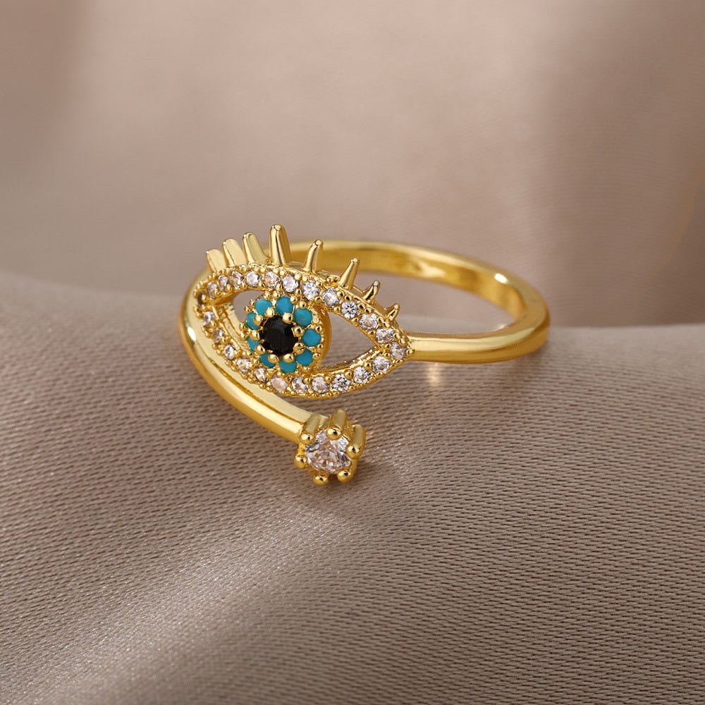 Gold & Diamond Evil Eye Ring - DARK MOON